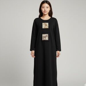 Donna USA Vintage 90's maxi Dress safari Painted‎ Art